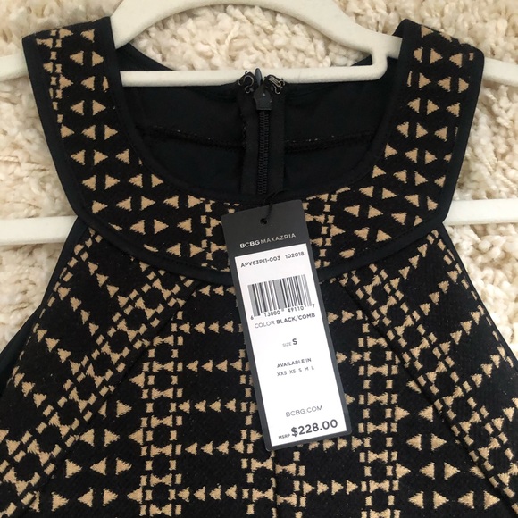 BCBG Max Azria Dress S Tribal Pattern Black & Tan - Picture 4 of 7